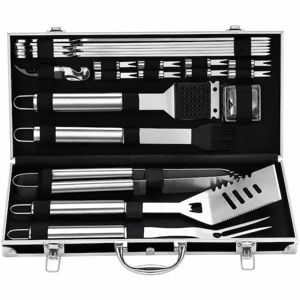 22-Piece Silver BBQ Accessories Grill Tools Set, Stainless Steel Barbecue Grill Accessories, Christmas Grilling Gifts