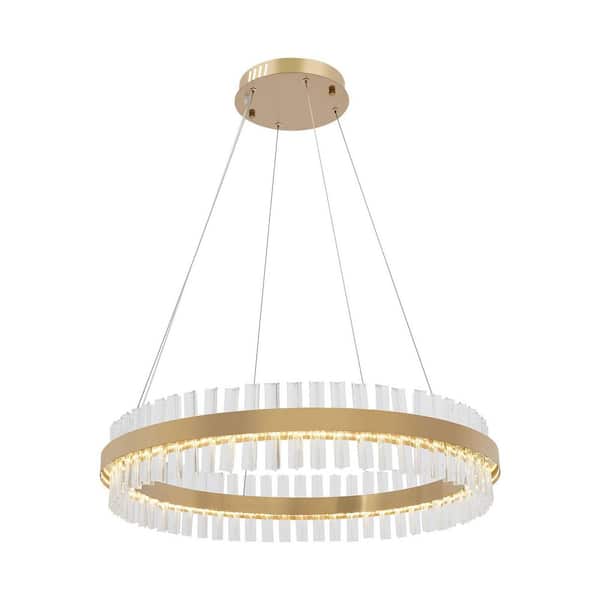 31.5 in. 1 Light 3-Color Integrated LED Gold Modern Circle Crystal Chandelier for Dining Room Living Room