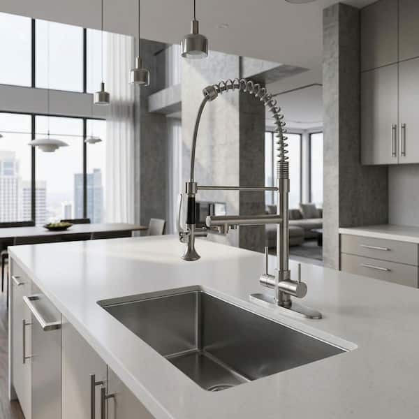 Single Handle Pull Down Sprayer Kitchen Faucet with Advanced Spray and Built-In Pot Filler in Brushed Nickel