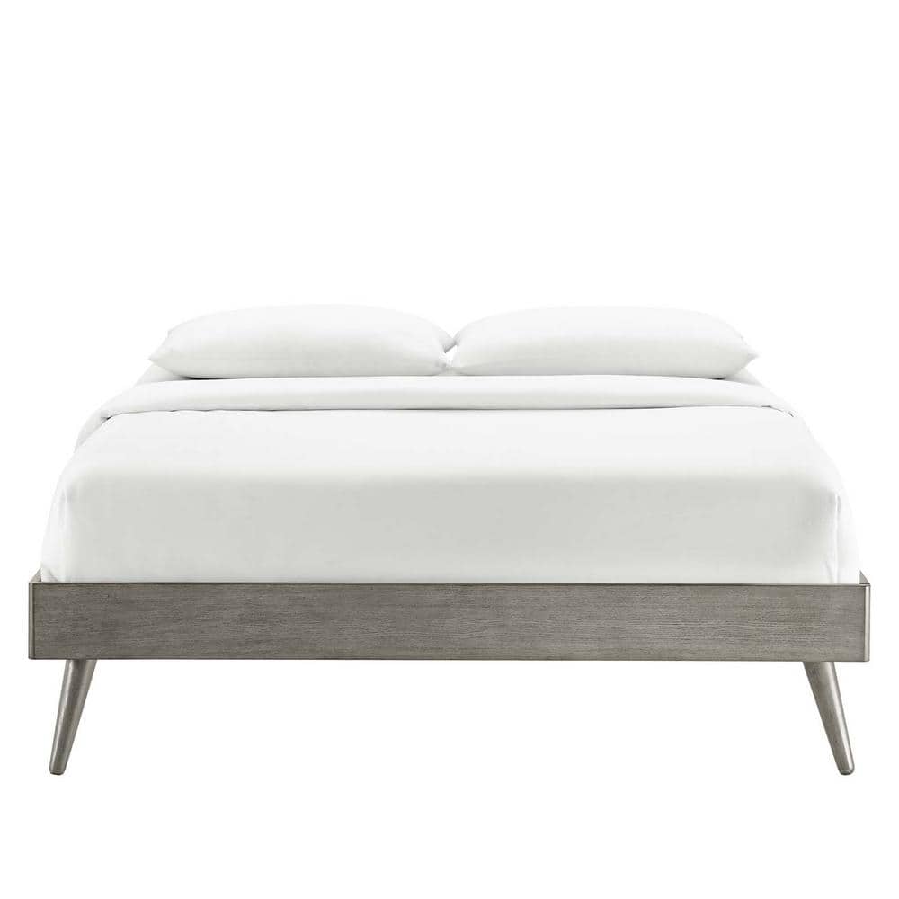 Margo Mid-Century Gray Queen Platform Bed with Wood Slats