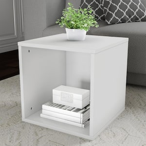 15.75 in. White Stackable Modular End Table Shelf Storage Accent Table