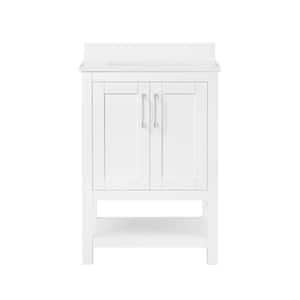 Vegas 24 in. W x 19 in. D x 34 in. H Single Sink Bath Vanity in White with White Engineered Stone Top