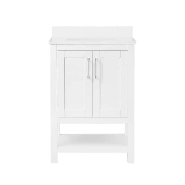Vegas 24 in. Single Sink White Bath Vanity with White Engineered Stone Top (Assembled)