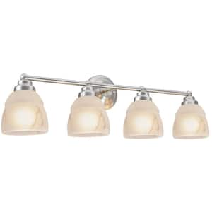 30-3/8 in. 4-Lights Satin Nickel Vanity Light with Faux Alabaster Glass Shade