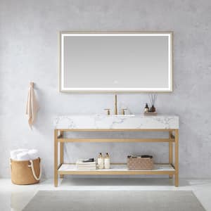 Ecija 60 in.W x 22 in.D x 33.9 in.H Single Sink Bath Vanity in Brushed Gold with White Stone Top