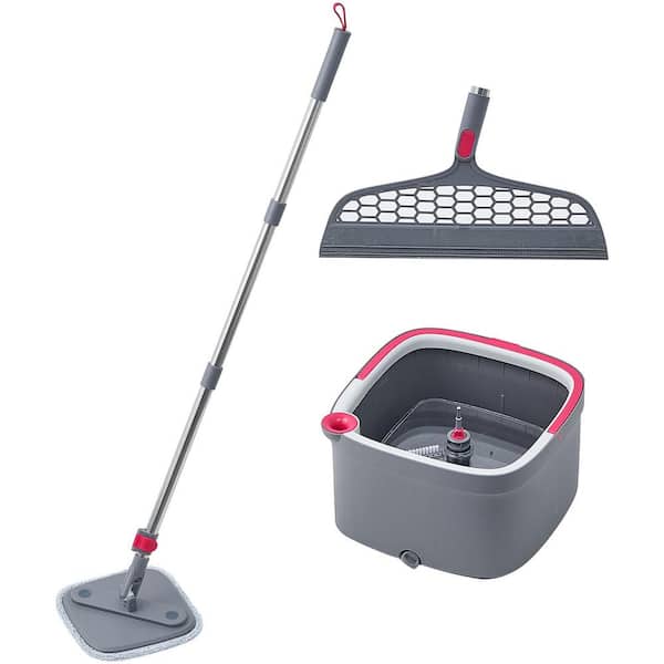 True Clean Mop and Bucket System with Silicone Floor Sweeper Deluxe Set Cotton Flat Mop