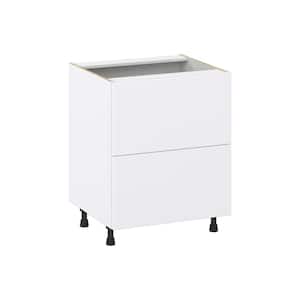 Fairhope Bright White Slab Assembled Base Kitchen Cabinet with 2 Drawers (27in. W X 34.5 in. H X 24 in. D)