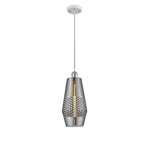 Windham 5-Watt 1-Light White and Polished Chrome Shaded Mini Pendant Light with Tinted Glass Tinted Glass Shade