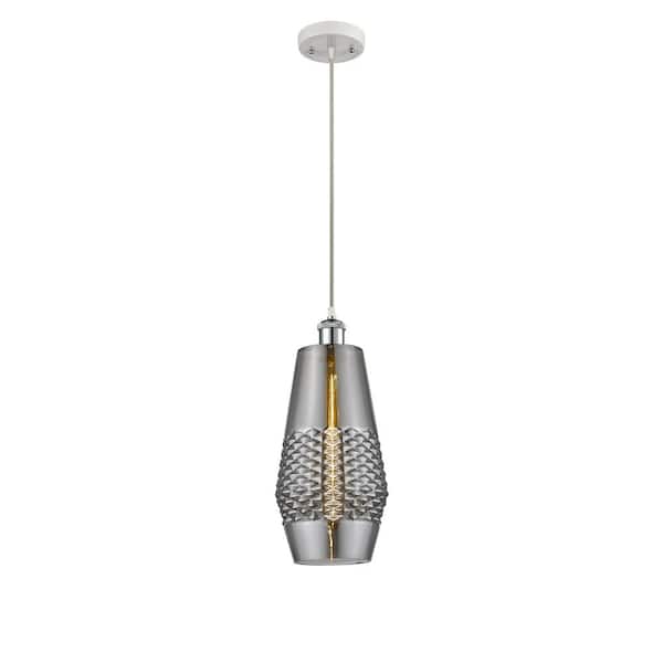 Innovations Windham 5-Watt 1-Light White and Polished Chrome Shaded Mini Pendant Light with Tinted Glass Tinted Glass Shade