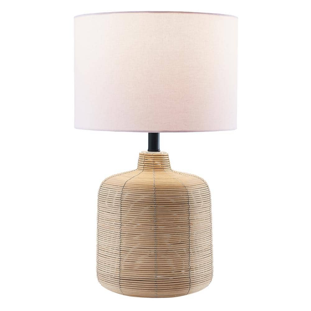 Joline 20" Off-White Rattan Table Lamp with Drum Shade