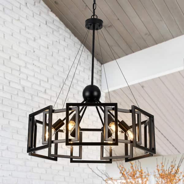 LWYTJO 6 Light Black Rustic Geometric Chandelier for Kitchen Island with no bulbs included