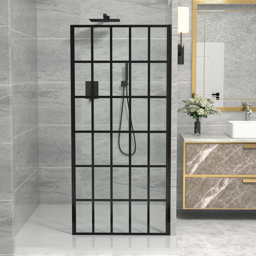 34 in. W x 72 in. H Fixed Framed Shower Door in Satin Black with Tempered Clear Glass price history on PriceWatchPro