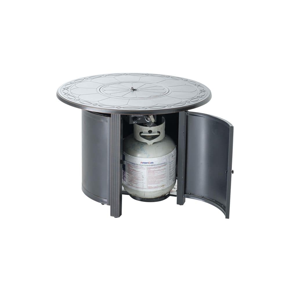 Hartwick 34" Round Black Aluminum Gas Fire Pit Table