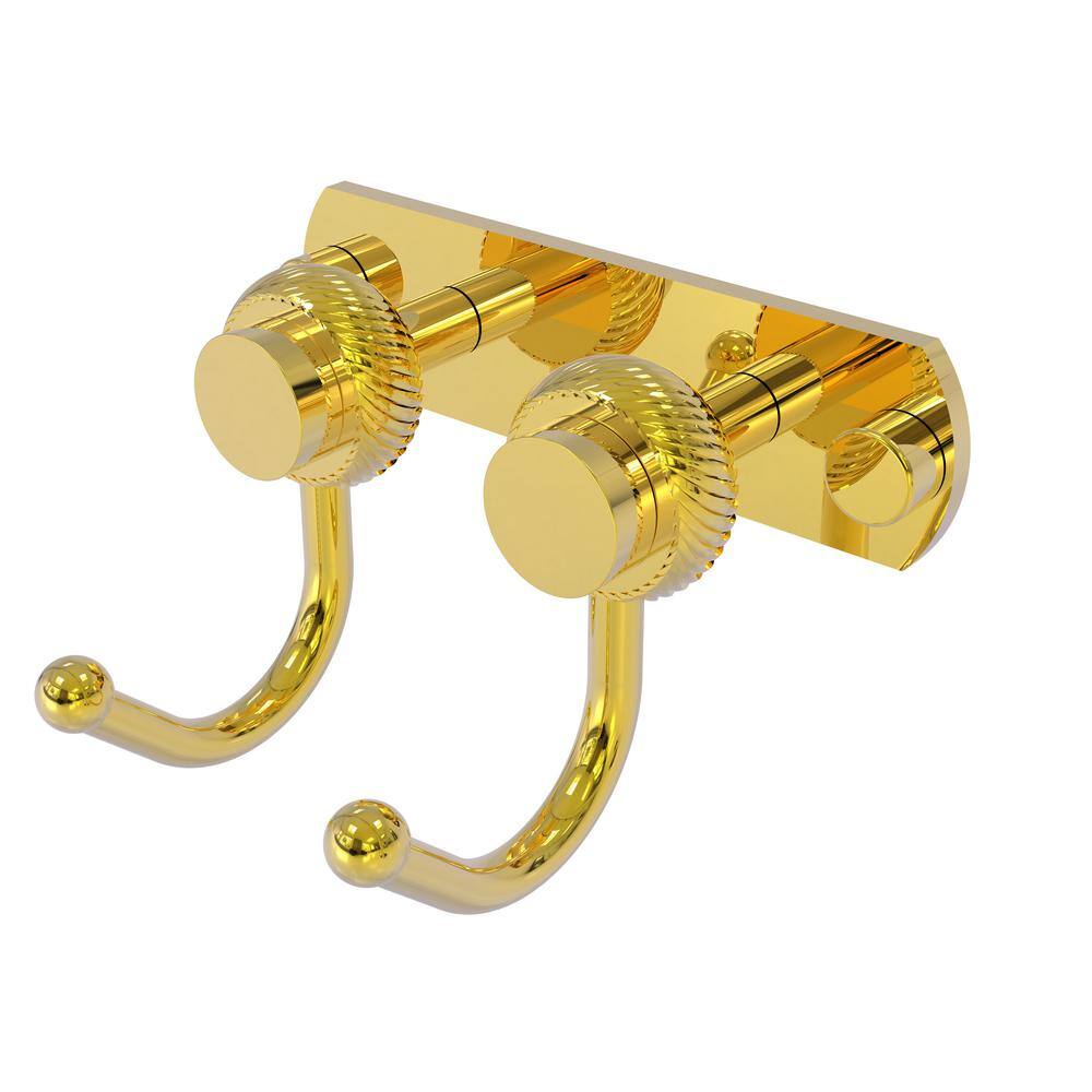 Allied Brass Mercury Collection 2 Position Multi Screw-In Robe Hook with Twisted Accent in Polished Brass -  920T-2-PB