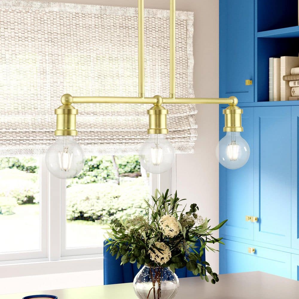 Lansdale Satin Brass 3-Light Linear Chandelier with Exposed Bulbs
