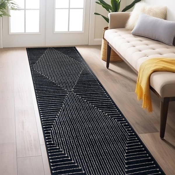 Modern Geometric Area Rug Black 2 ft. 3 in. x 8 ft. Runner Rug