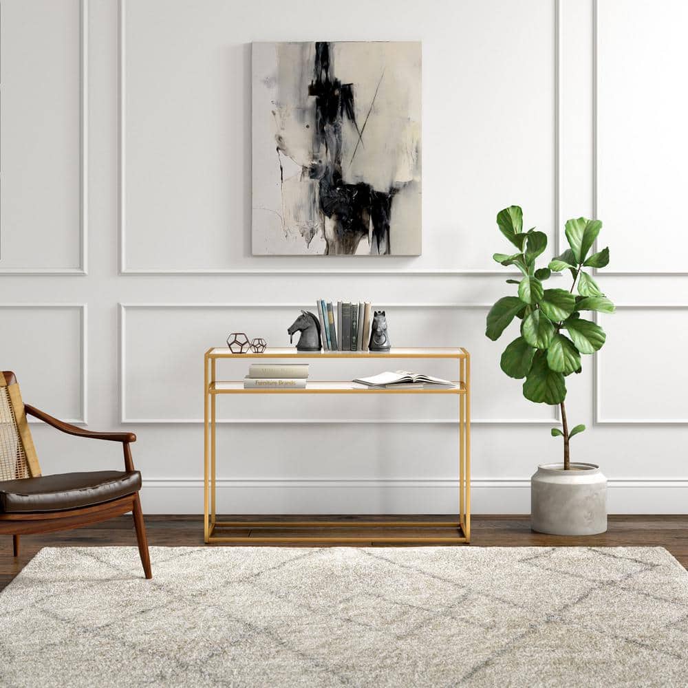 Brass & Glass 42'' Industrial Console Table with Storage Shelf