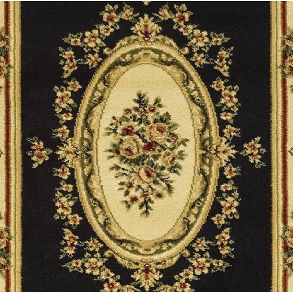 Black and Ivory Floral Synthetic Rectangular Area Rug