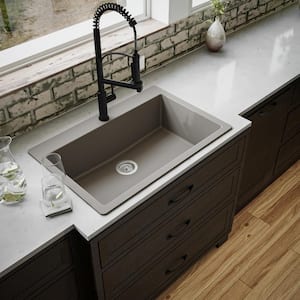 QT-812 Quartz/Granite 33 in. Large Single Bowl Drop-In Kitchen Sink in Concrete