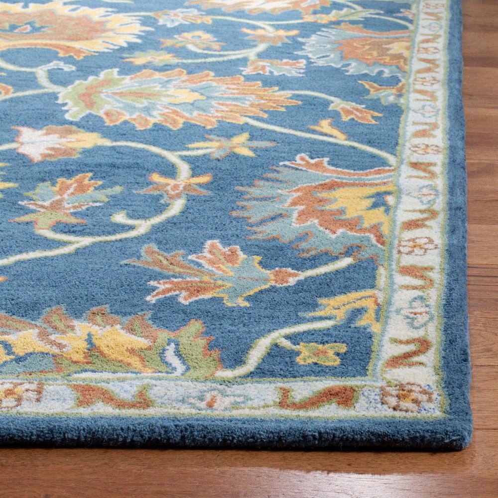 Navy Blue Hand-Tufted Wool Rectangular Floral Area Rug 3' x 5'