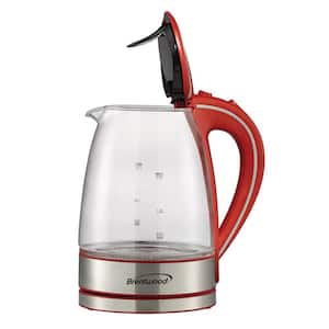 7-Cup Red Cordless Tempered-Glass Electric Kettle