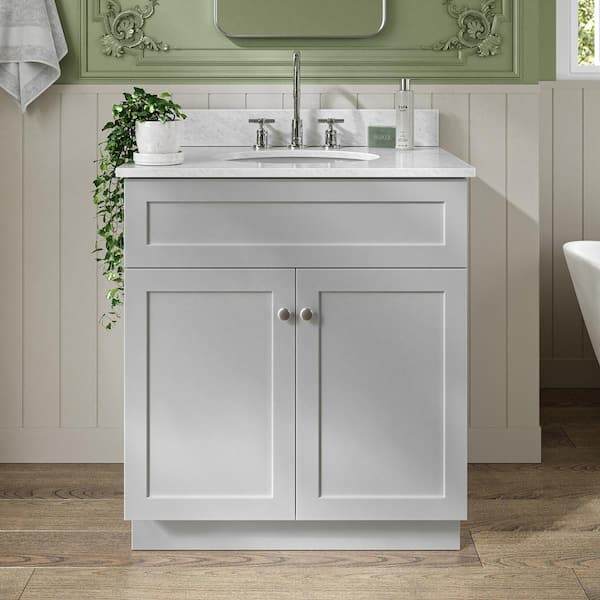 ARIEL Hamlet 30 in. W x 22 in. D x 35.25 in. H Bath Vanity in Grey with White Marble Top