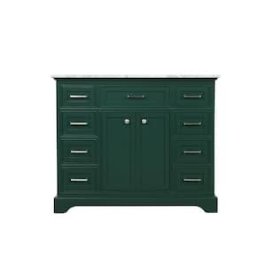Timeless Home 42 in. W Single Bath Vanity in Green with Marble Vanity Top in Carrara with White Basin