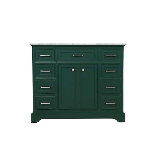 Unbranded Timeless Home 42 in. W Single Bath Vanity in Green with Marble Vanity Top in Carrara with White Basin