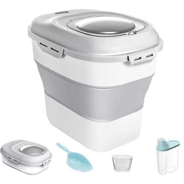 Unbranded Collapsible Dog Food Storage Container with Airtight Lids and Scoop Grey 30 lbs. Capacity for Pet Food