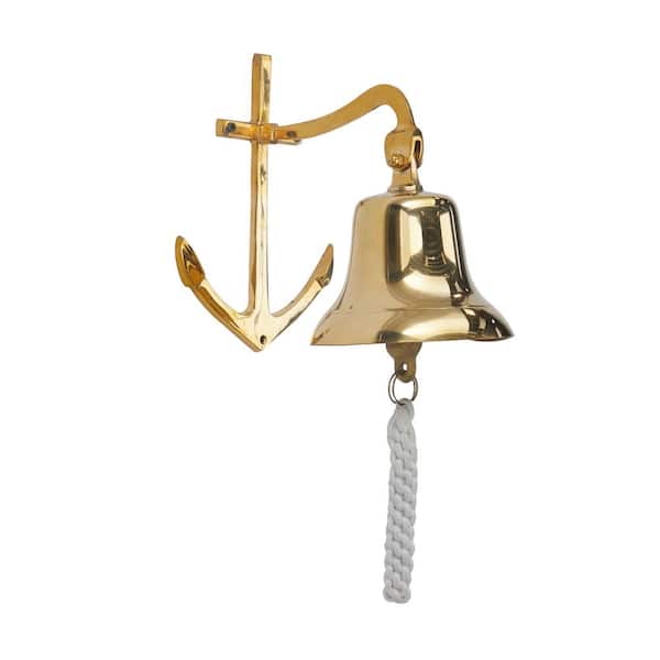 Antique Brass Bell on Hanging Anchor Nautical Wall Decor