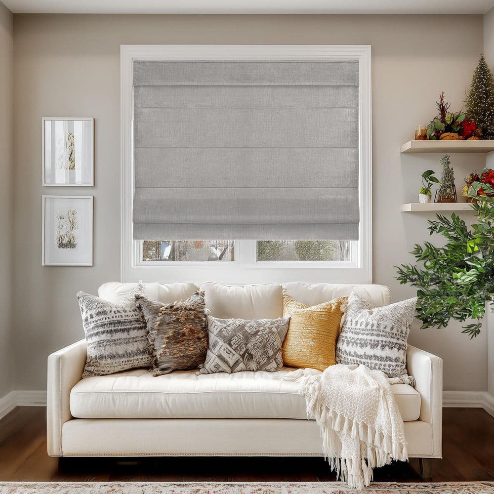 Belgian Denim Cordless Light Filtering Privacy Polyester Roman Shades 33 in. W x 64 in. L price history on PriceWatchPro