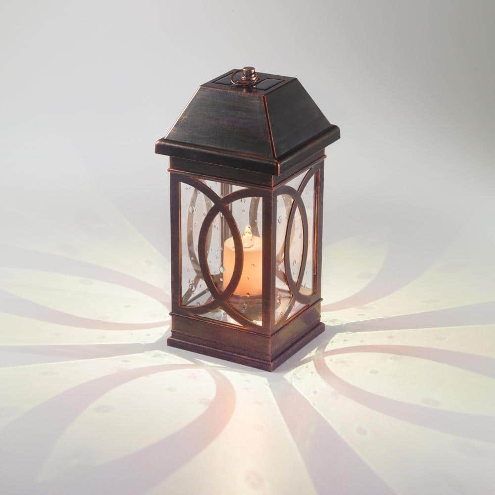 San Vicente II Bronze Solar Candle Lantern with Seeded Glass