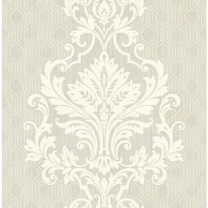 Striped Damask Gray and Ivory Paper Strippable Wallpaper Roll (Cover 56.05 sq. ft.)