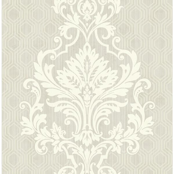 CASA MIA Striped Damask Gray and Ivory Paper Strippable Wallpaper Roll (Cover 56.05 sq. ft.)