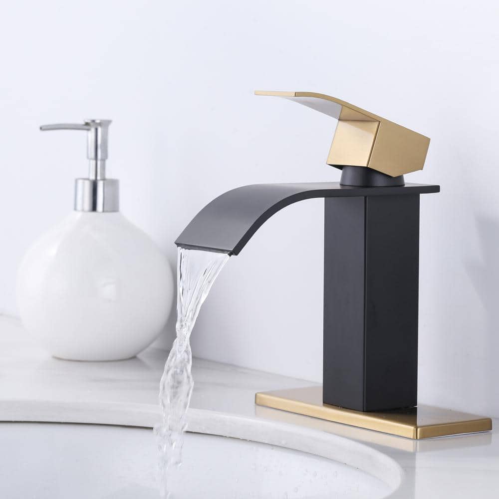 Gold and Black Stainless Steel Waterfall Bathroom Faucet
