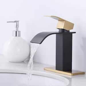 Single Handle Single Hole Bathroom Faucet with Deckplate Included and Supply Lines in Gold and Black