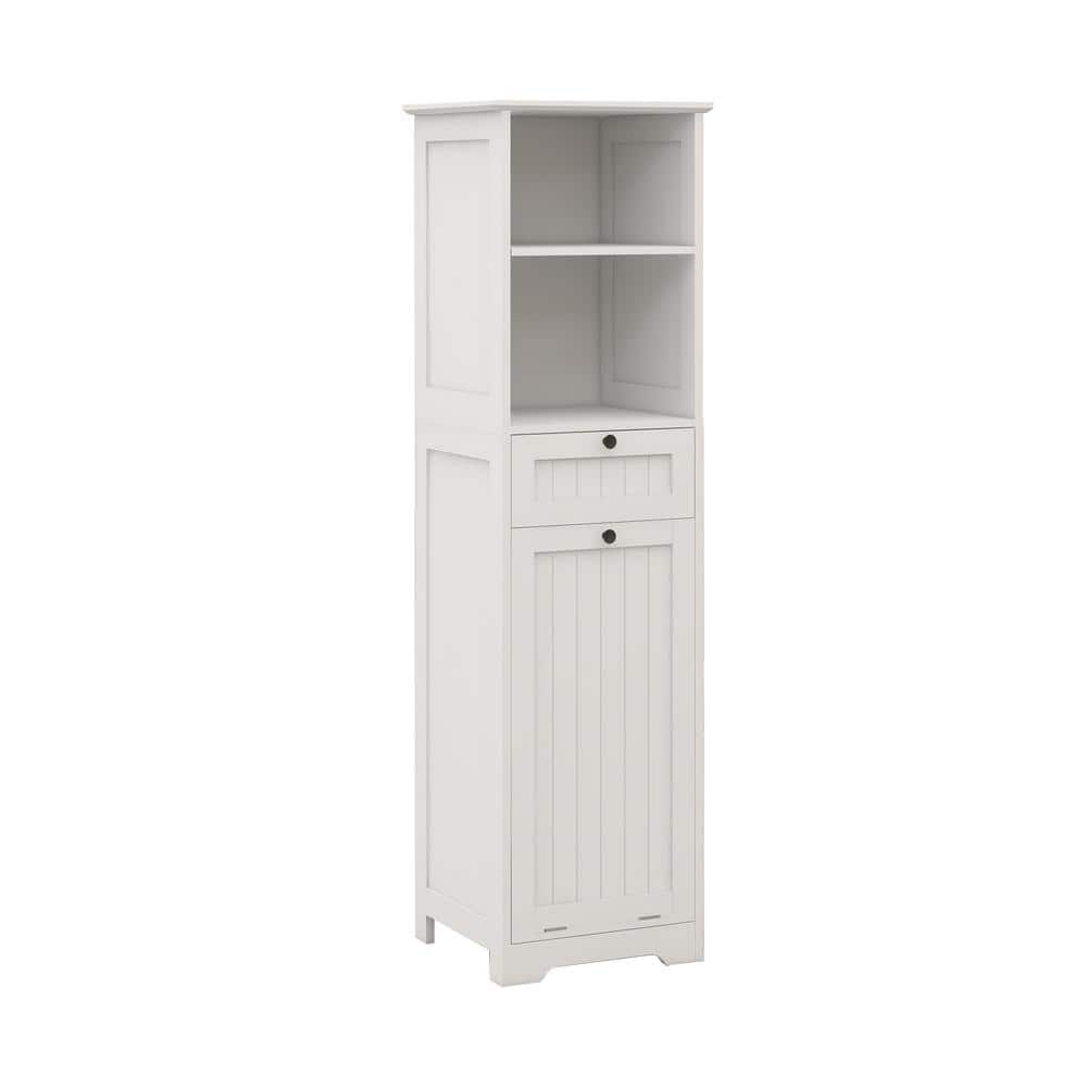 Tileon 16 in. W x 14 in. D x 55 in. H White Freestanding Linen Cabinet with 1 Drawer Open Shelves and Removable Cloth Bag