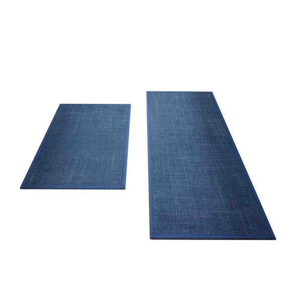 Dark Blue 47 in. x 17.3 in. Indoor Non Slip Washable Kitchen Rugs and Mats Set of 2