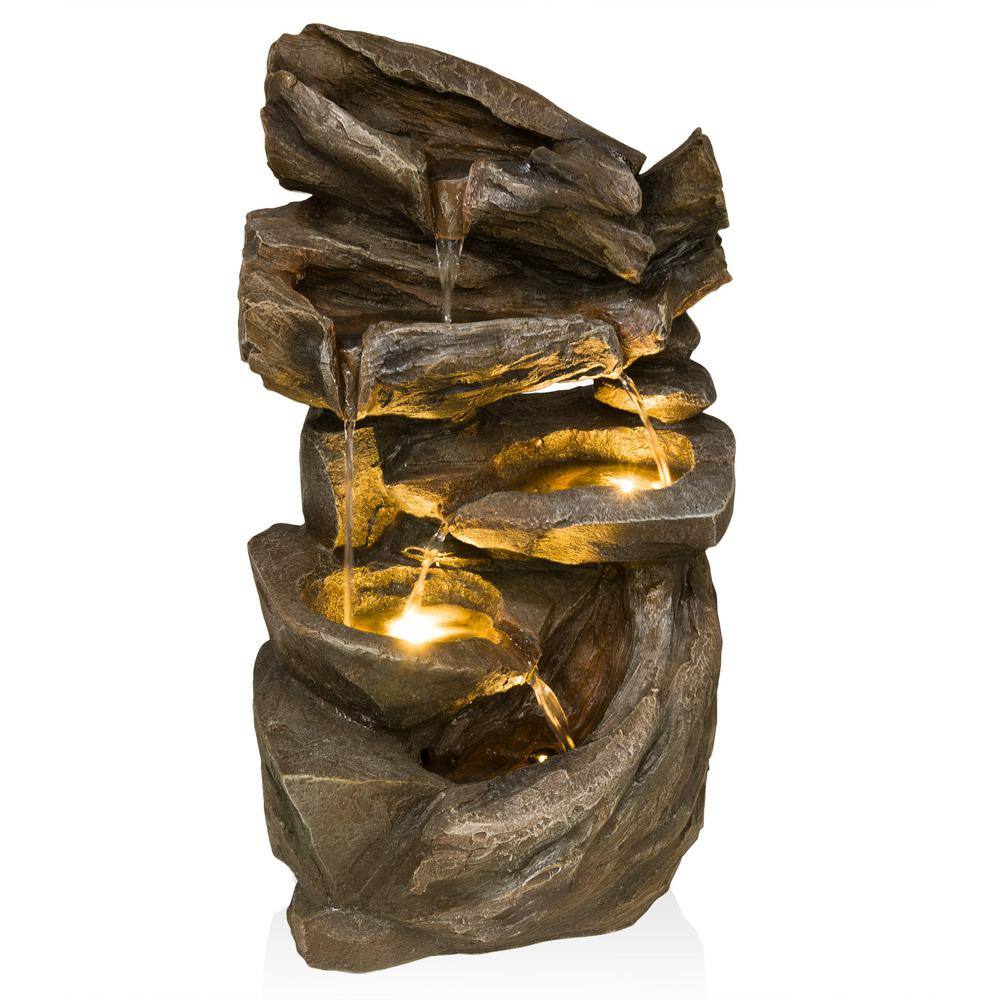 Alpine Corporation ZDQ104 LED Lights Stone Powder And Polyresin Cascading Rock Fountain, Brown