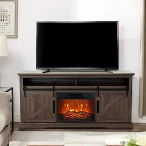 68 in. Freestanding Media Console Electric Fireplace TV Stand in Dark Walnut