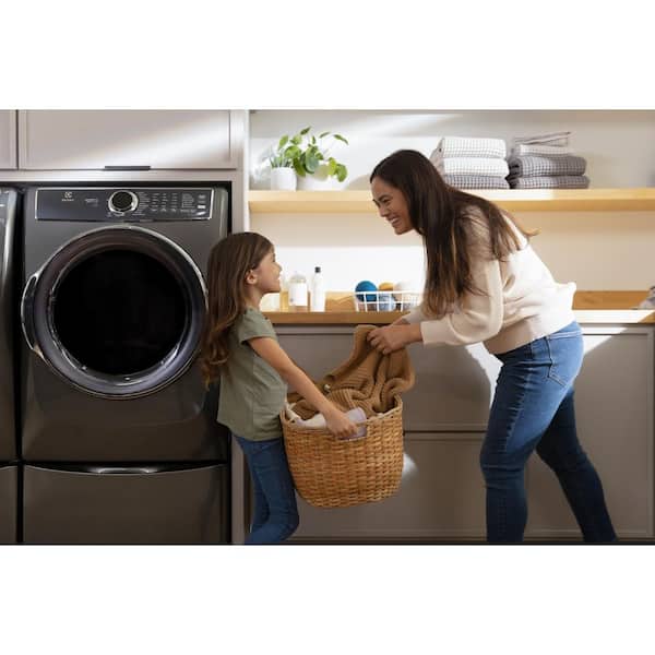 8.0 Cu. Ft Front Load Perfect Steam Electric Dryer with LuxCare Dry and Instant Refresh in Titanium