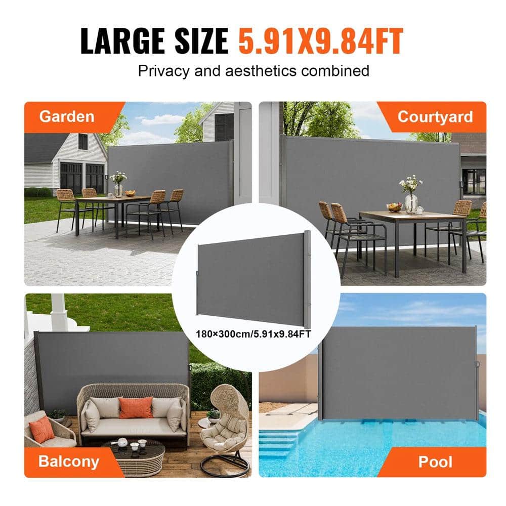 Gray Aluminum Retractable Side Awning for Patio Privacy