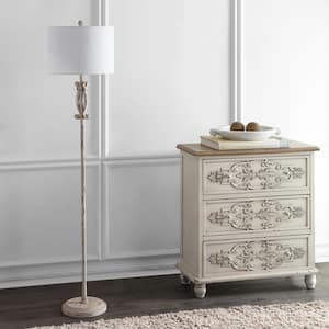 Philippa 61 in. White Washed Floor Lamp with Off-White Shade