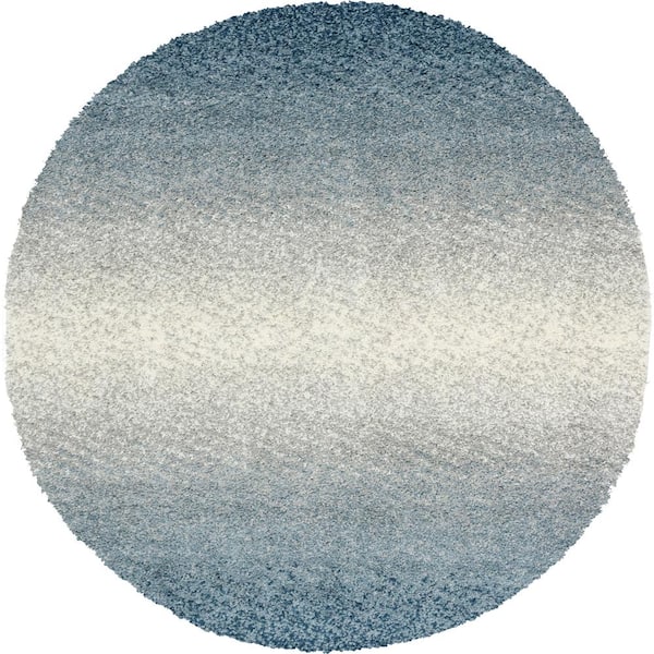 Unique Loom Hygge Shag Gradient Blue 5 ft. x 5 ft. Round Rug