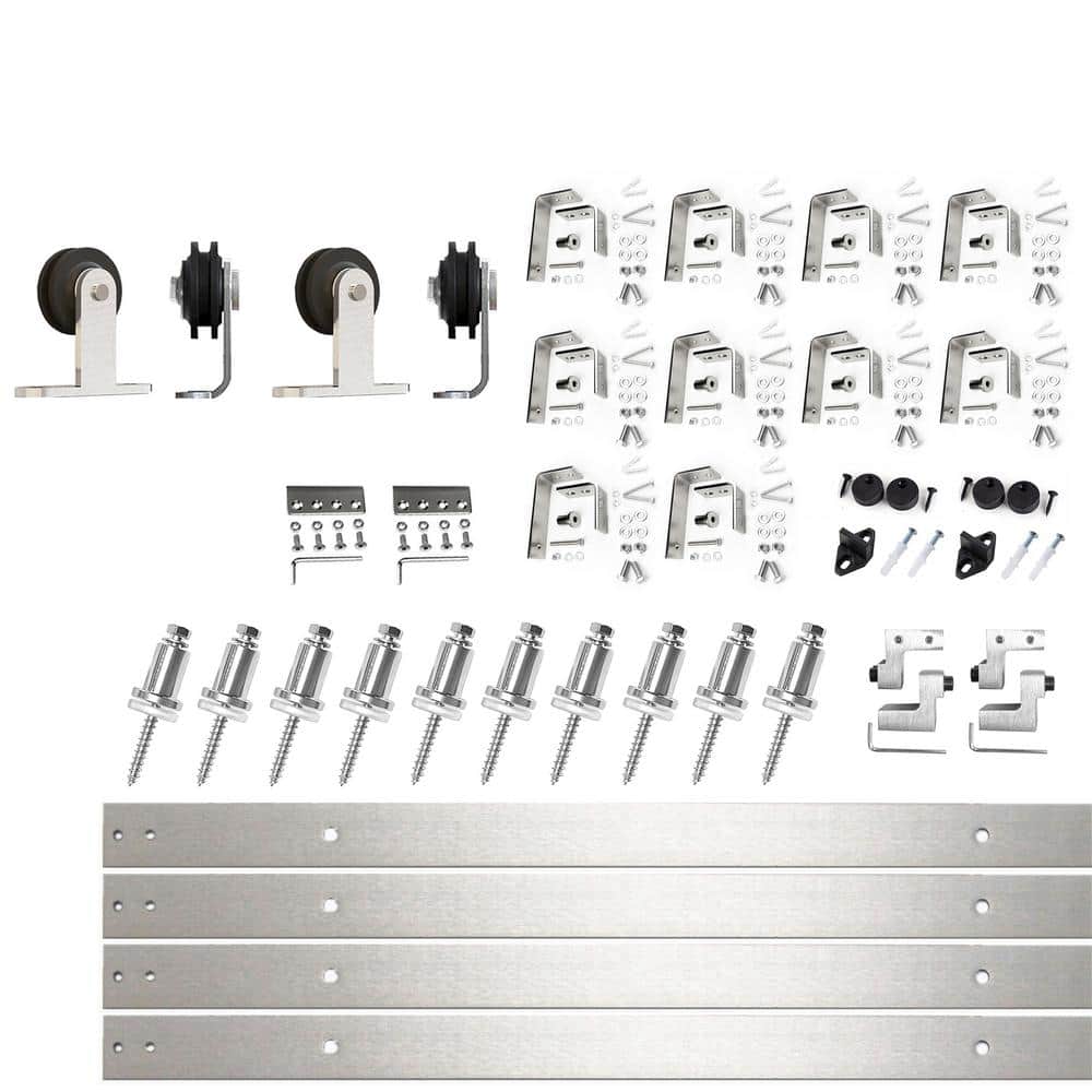 13 ft./156 in. Brushed Nickel Double Track Bypass U-Shape Sliding Barn Door Hardware Kit - T-Shape Design Roller price history on PriceWatchPro