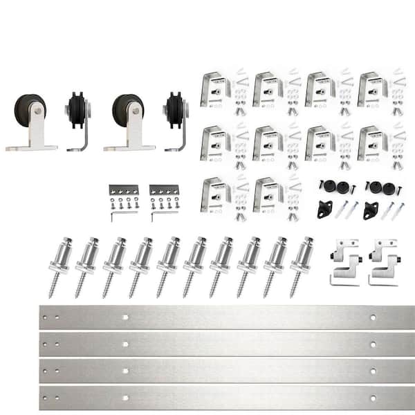 HOMACER 13 ft./156 in. Brushed Nickel Double Track Bypass U-Shape Sliding Barn Door Hardware Kit - T-Shape Design Roller