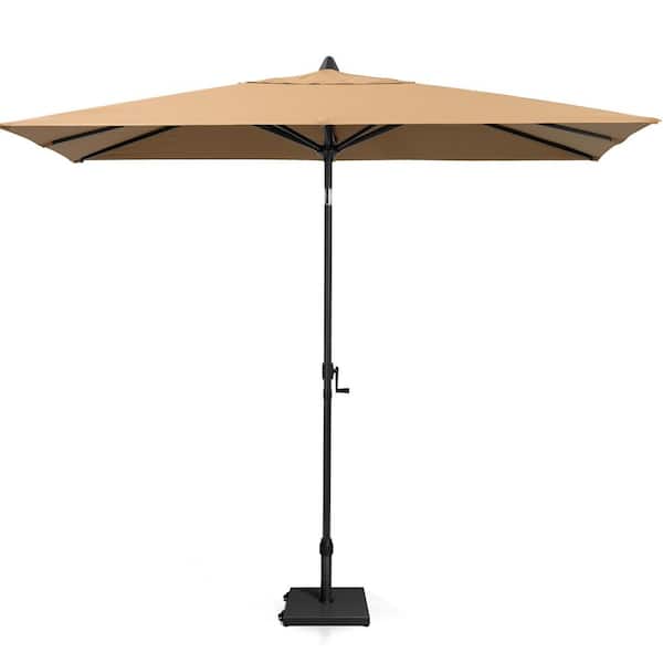 9 ft. x 5 ft. Rectangular Metal Market Crank and Tilt Outdoor Patio Umbrella in Tan with 45 lbs. Concrete Wheeled Base