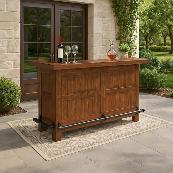 Reggie 78 Inch Cherry Brown Wood Freestanding Home Bar Counter Table