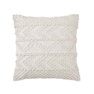 Cream Woven Textured 18 in. x 18 in. Square Throw Pillow