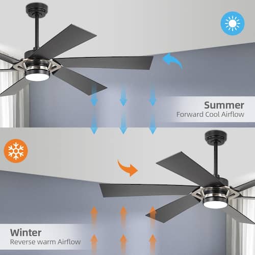 60 in. Smart Indoor Black and Nickel Standard Ceiling Fan with Integrated LED Light Ceiling Fans With Lights